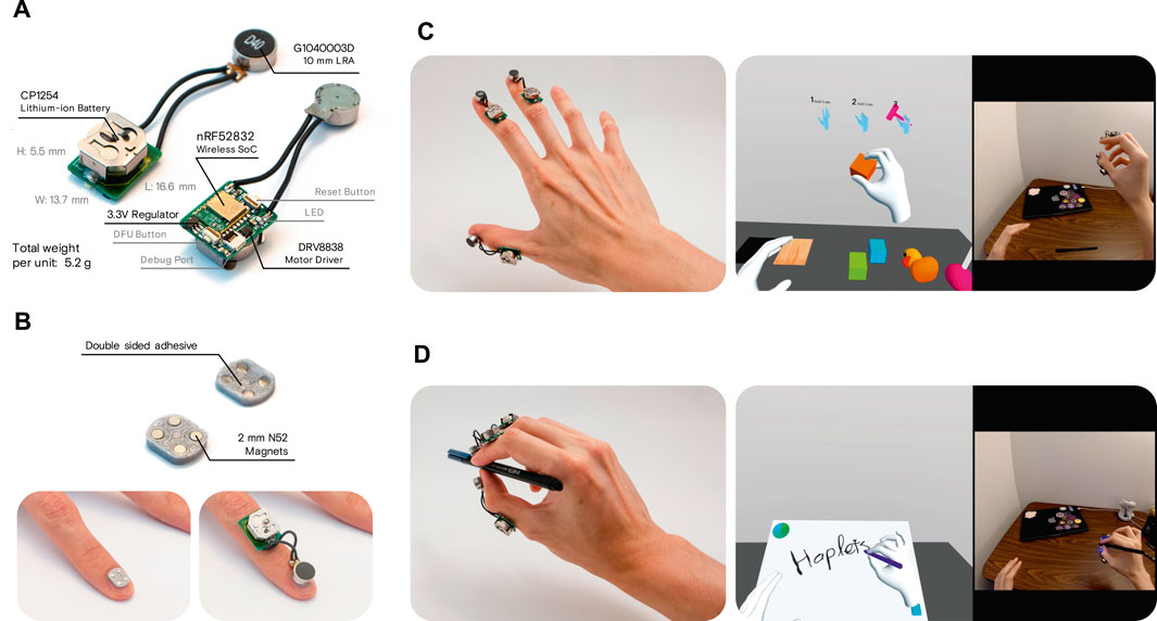 Haplets: Finger-Worn Wireless and Low-Encumbrance Vibrotactile Haptic Feedback for Virtual and Augmented Reality